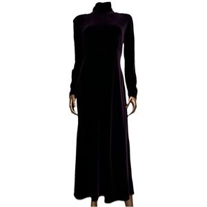 K.C. Spencer Maxi Dress Size 6 Purple Velvet Mock Neck Long Sleeve Empire Waist